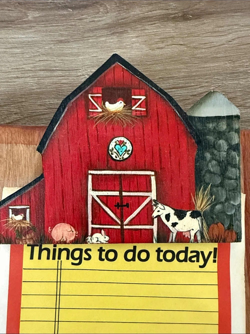 Vintage Rustic Hand painted Red Barn Farmhouse Notepad Wall Organizer